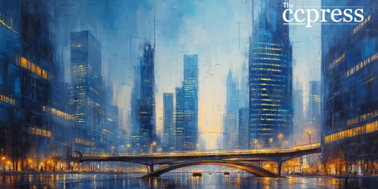 futuristic urban merger scene