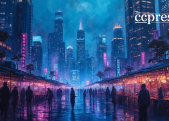 futuristic urban neon sky