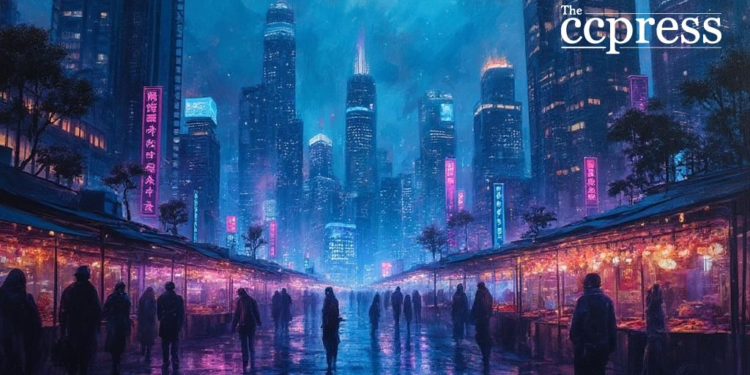 futuristic urban neon sky