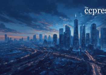 futuristic urban skyline art