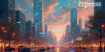 futuristic xrp cityscape painting