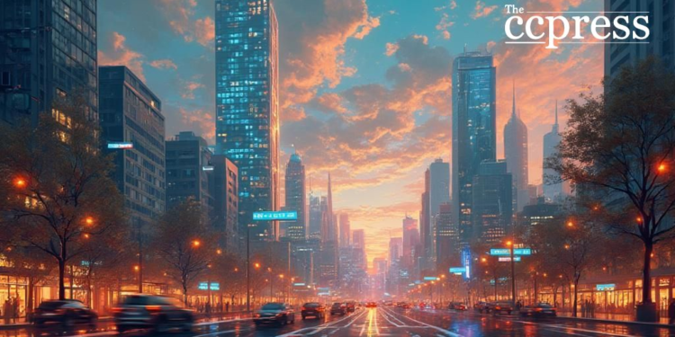 futuristic xrp cityscape painting
