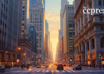 golden hour cityscape skyscrapers