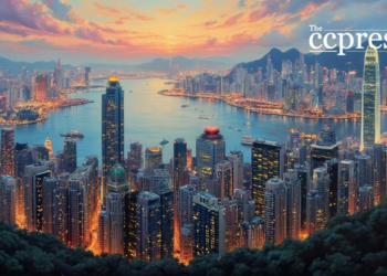 hong kong cityscape dusk oil art