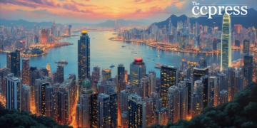 hong kong cityscape dusk oil art