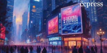 modern cityscape crypto excitement