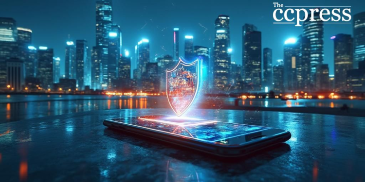 modern cityscape digital shield