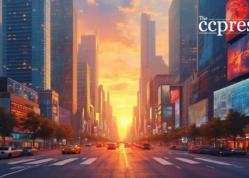 modern cityscape sunset art