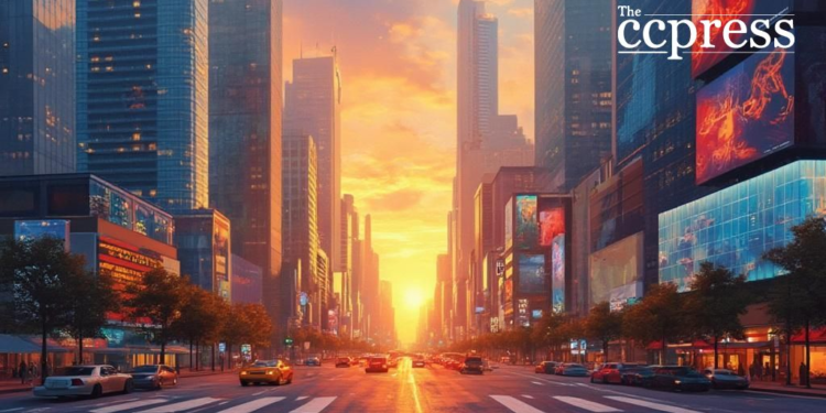 modern cityscape sunset art