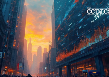 modern financial district dusk