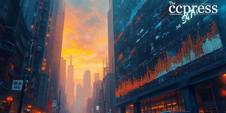 modern financial district dusk