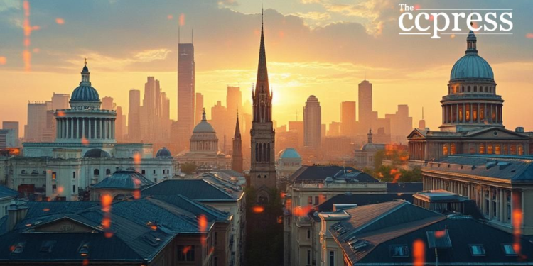 modern fintech cityscape art