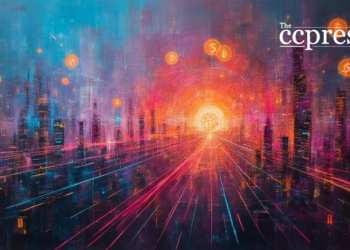neon crypto cityscape scene
