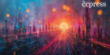 neon crypto cityscape scene