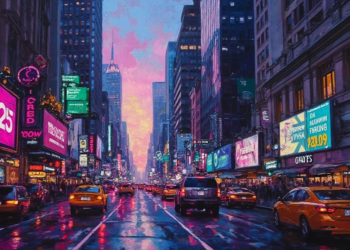 nyc financial street twilight oil