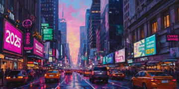 nyc financial street twilight oil
