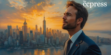 optimistic businessman sunset