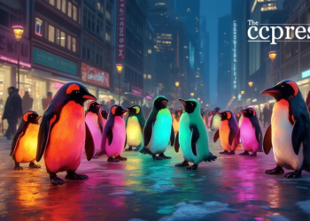 playful pudgy penguins cityscape