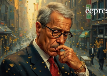 powell gazes at bitcoin art