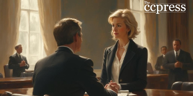 resigned woman in office painting