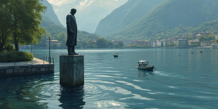 satoshi statue lake lugano art