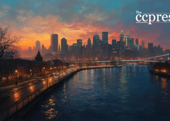 serene evening urban skyline
