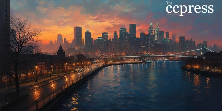 serene evening urban skyline