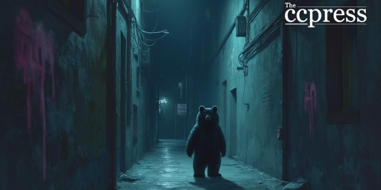 shadowy bear urban alley art