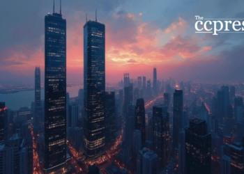 sleek dusk cityscape painting