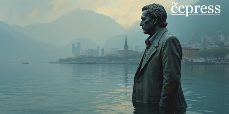 tarnished satoshi statue water