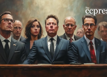 tech execs courtroom oil painting