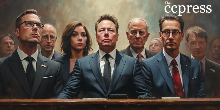 tech execs courtroom oil painting
