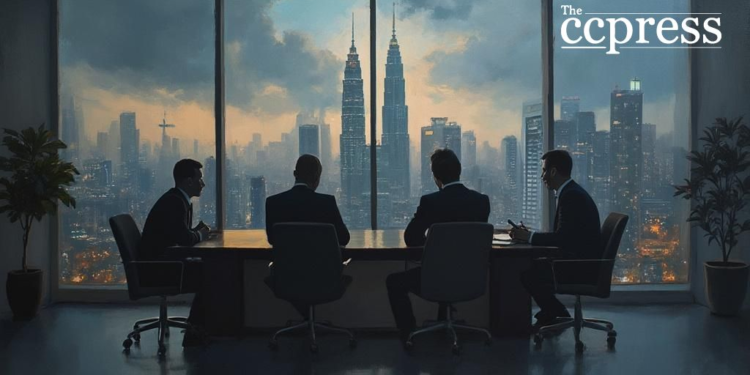 tense business meeting painting