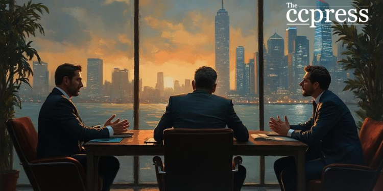 tense financial district painting