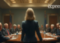 tense formal meeting oil painting