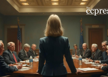 tense formal meeting oil painting