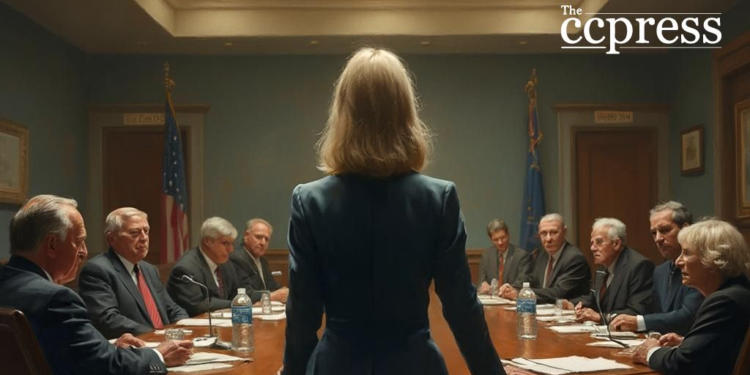 tense formal meeting oil painting