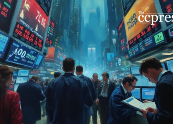 tense stock exchange painting