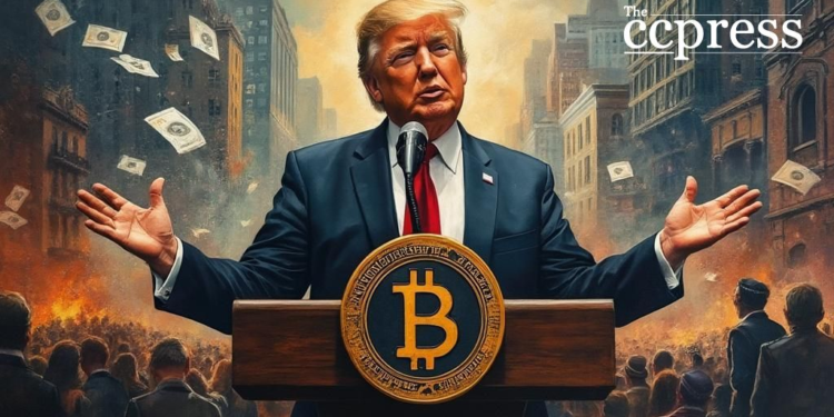 trump crypto market oil painting
