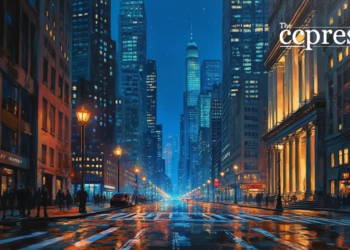 trump financial skyline oil painting