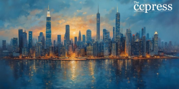 twilight city skyscrapers art