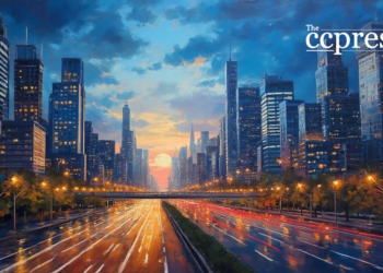 twilight cityscape oil painting