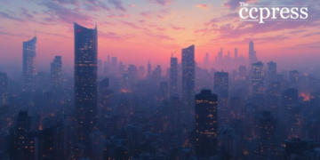 twilight cityscape oil painting