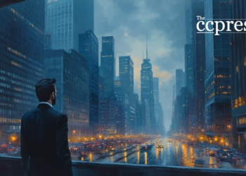 twilight cityscape stock broker
