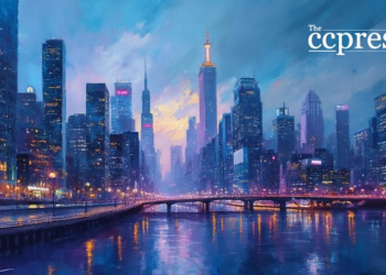 twilight urban cityscape artwork