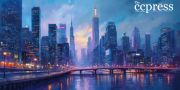 twilight urban cityscape artwork