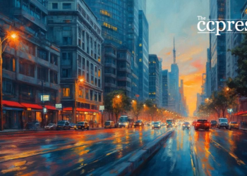 urban cityscape evening painting