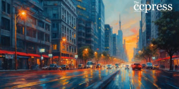 urban cityscape evening painting