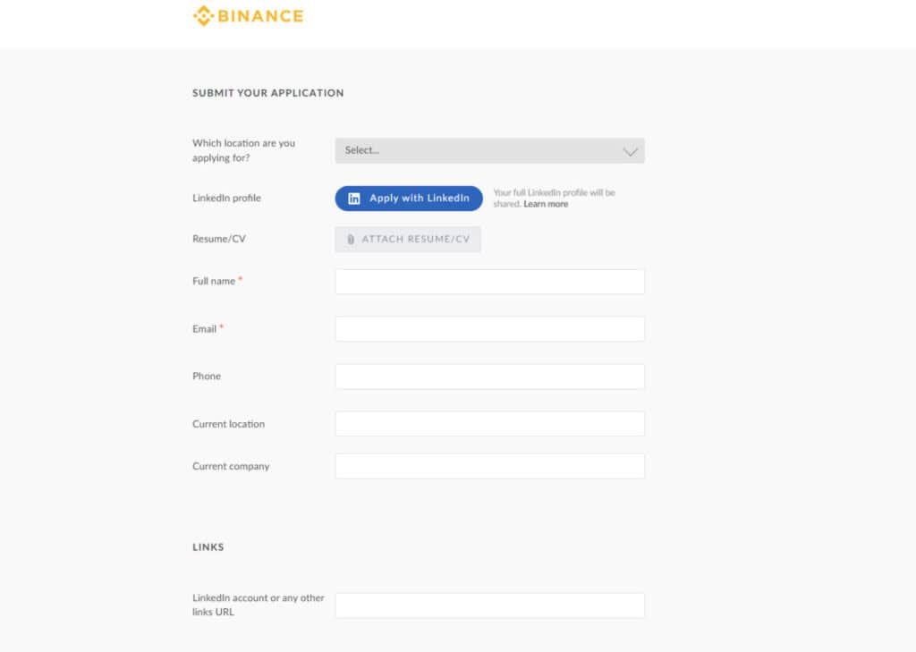 Submit Application on Binance Careers